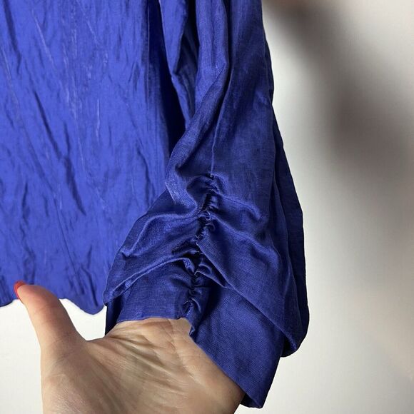 Chico's NWT Kennedy Crinkle Shine 3/4 Sleeve Blazer Brazilian Blue Large​ - Picture 5 of 7